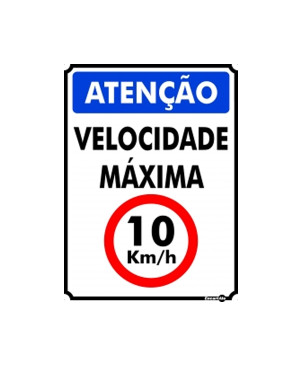 Placa Metal Atenção Velocidade Máxima 10Km/H Pm837 - Encartale