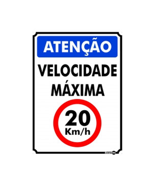 Placa Metal Atenção Velocidade Máxima 20Km/H Pm836 - Encartale