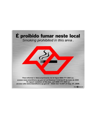 Placa Inox Proibido Fumar São Paulo Pa70 - Encartale